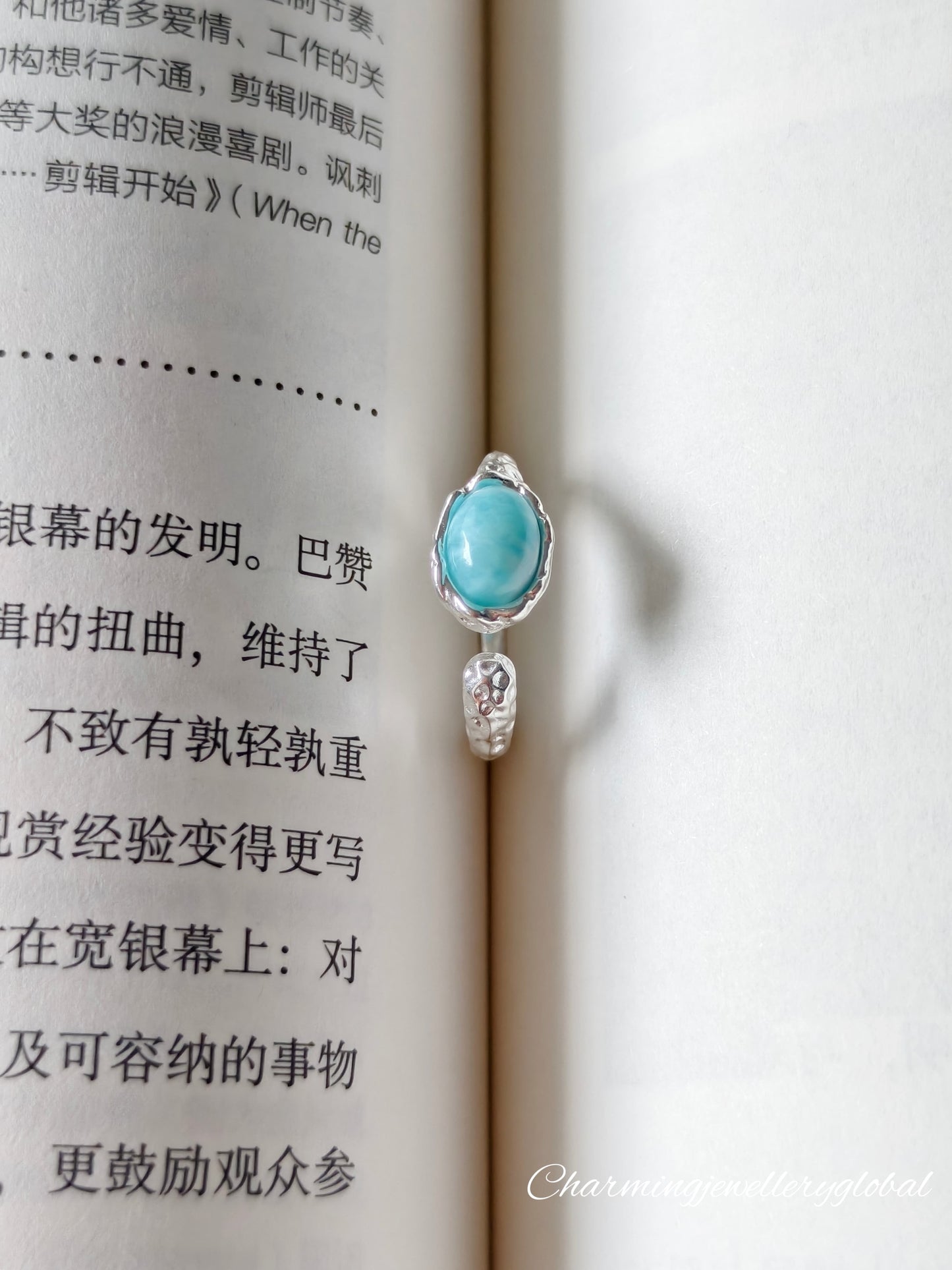 Sterling Silver Larimar Open Ring – Adjustable Tranquility Jewelry