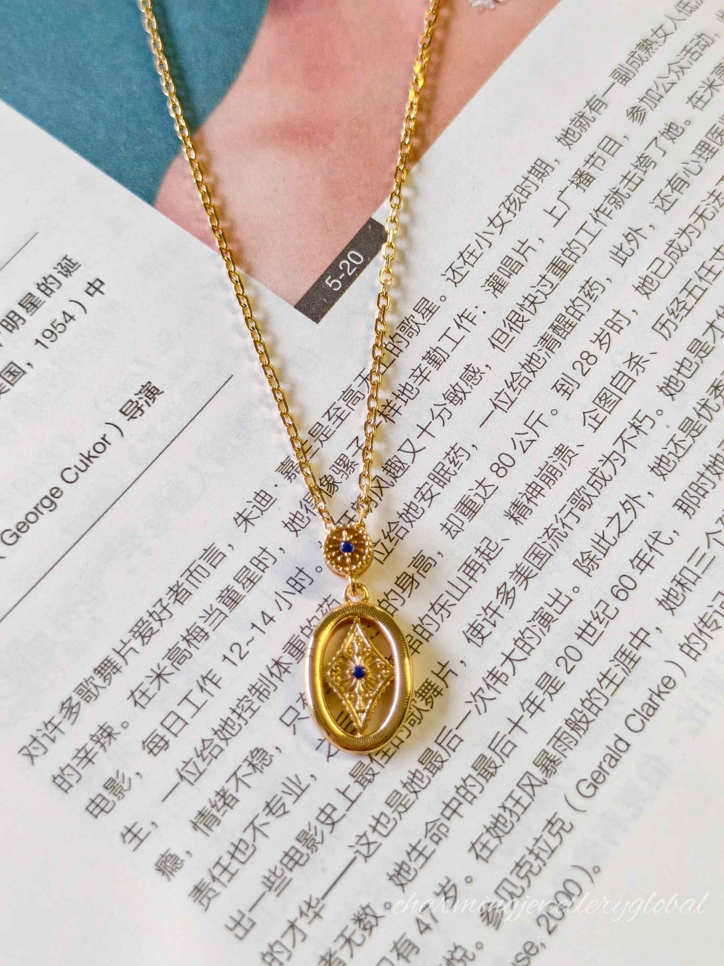 Vintage Blue Zircon Oval Pendant Necklace – S925 Sterling Silver Retro-Inspired Jewelry for Women