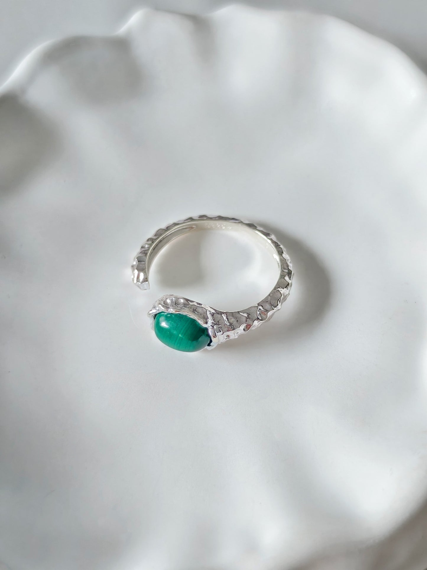 S925 Sterling Silver Malachite Open Ring – Vintage Green Gemstone Statement Jewelry