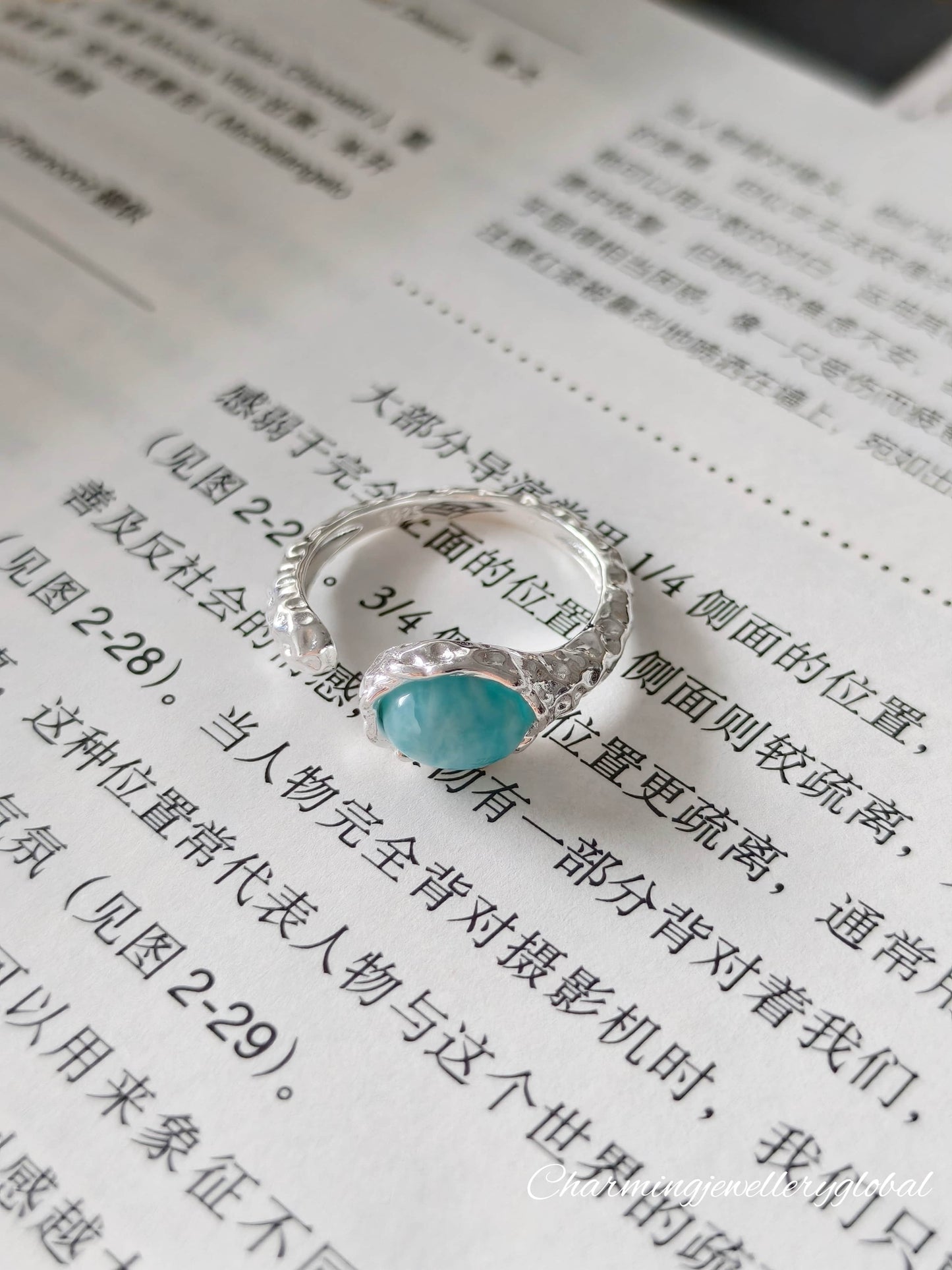 Sterling Silver Larimar Open Ring – Adjustable Tranquility Jewelry