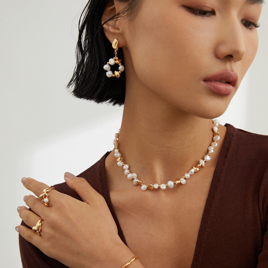 Floral Ring Pure Silver Pearl Earrings
