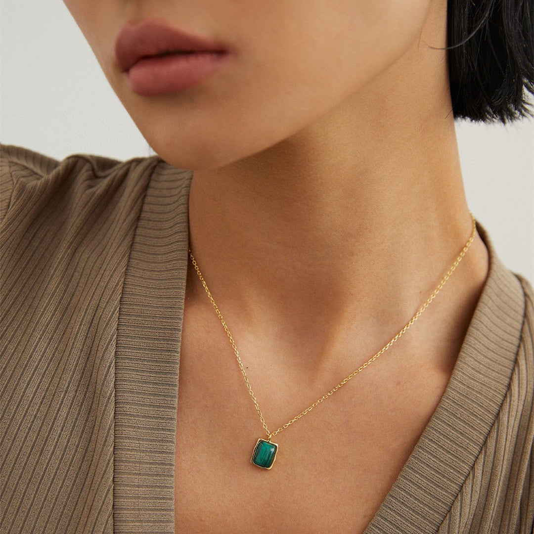 Pure Silver Malachite Pendant Necklace