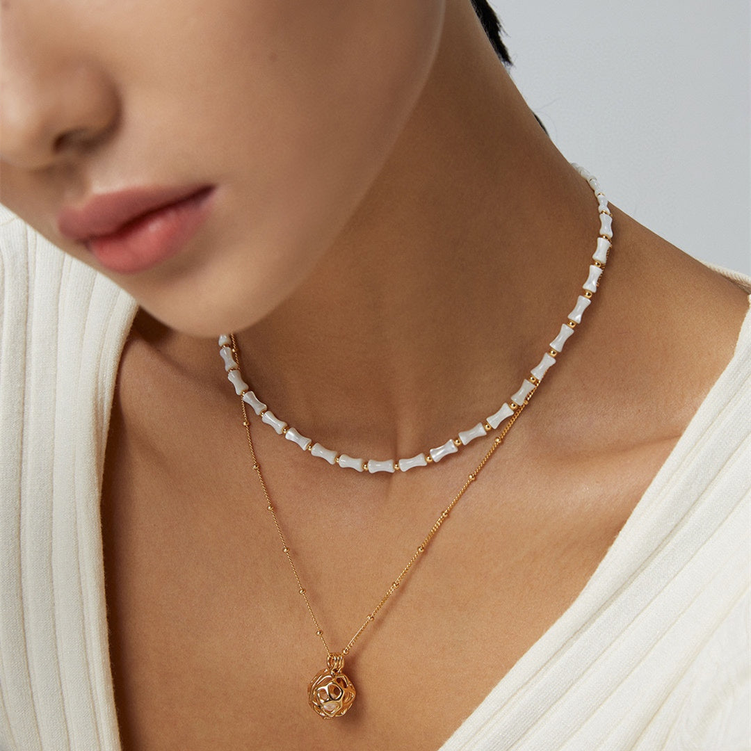 Elegant Pure Silver Bamboo Segment Necklace