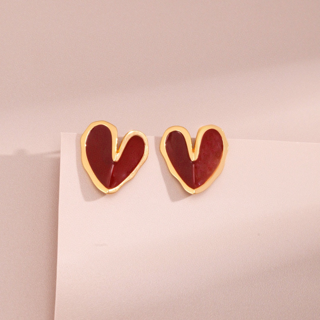 Vintage Red Pure Silver Drip Glaze Earrings
