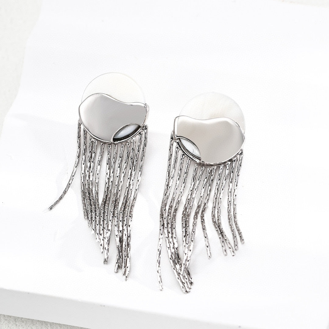 Elegant Mother of Pearl Tassel Earrings | 925 Sterling Silver Dangle Earrings | Minimalist Shell Drop Earrings for Women