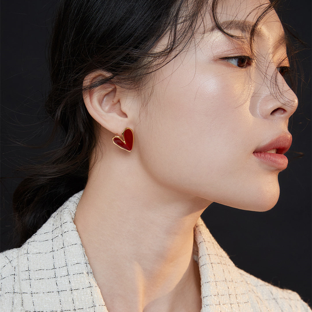 Vintage Red Pure Silver Drip Glaze Earrings