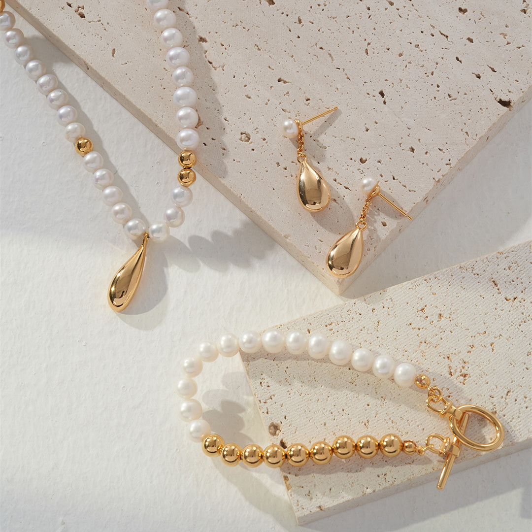Fashion Sterling Silver Vintage Gold Pearl Bracelet