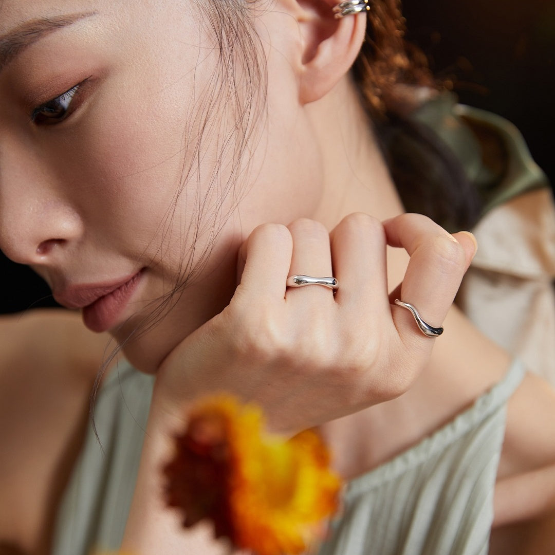 Minimalist S925 Sterling Silver Open Ring – Adjustable Gold & Silver Finish | Modern Unisex Jewelry