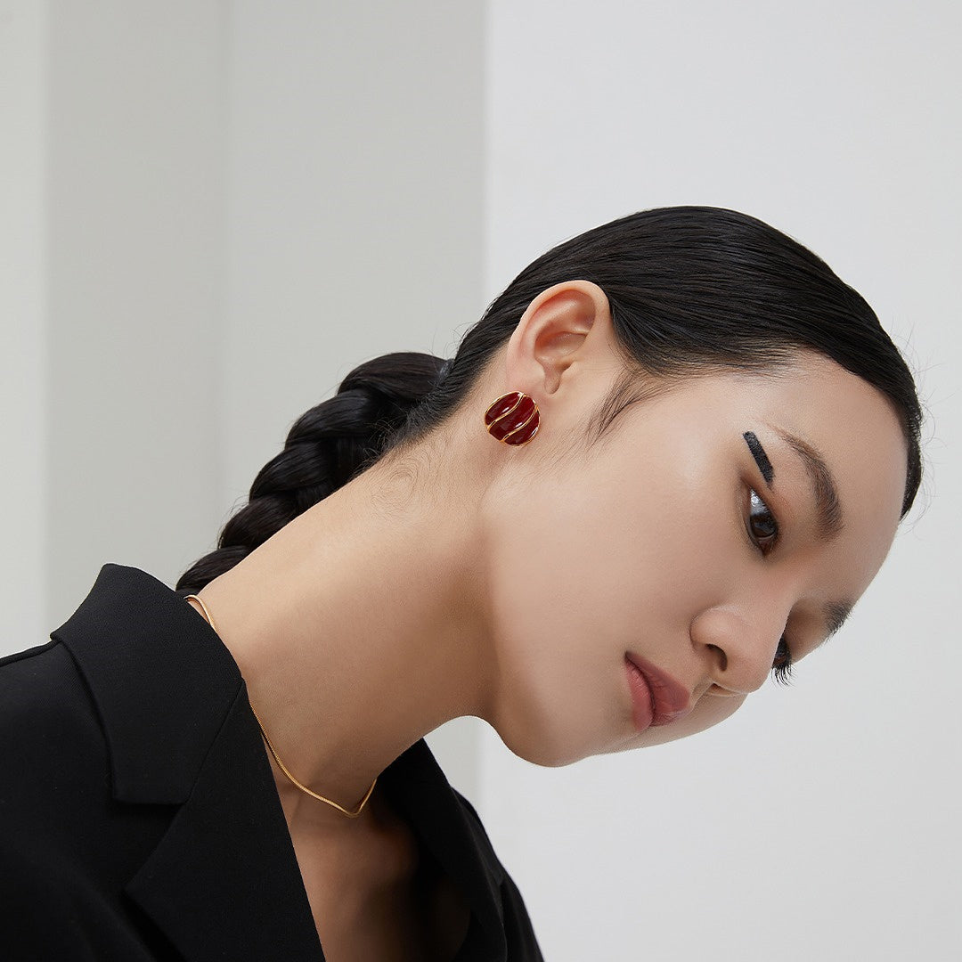 Red Retro Striped Drip Uranium Earrings