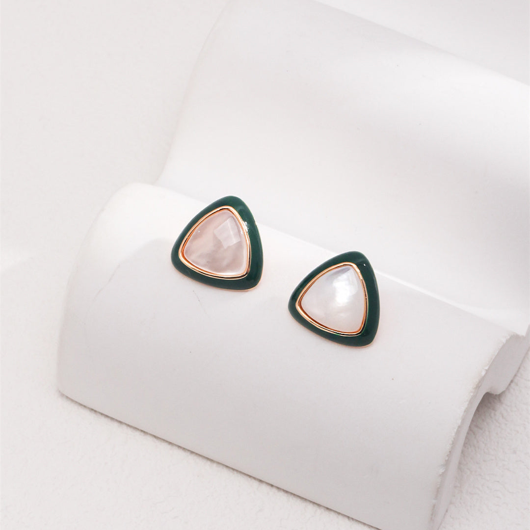 Pendientes colgantes de plata de ley con esmalte verde perlado
