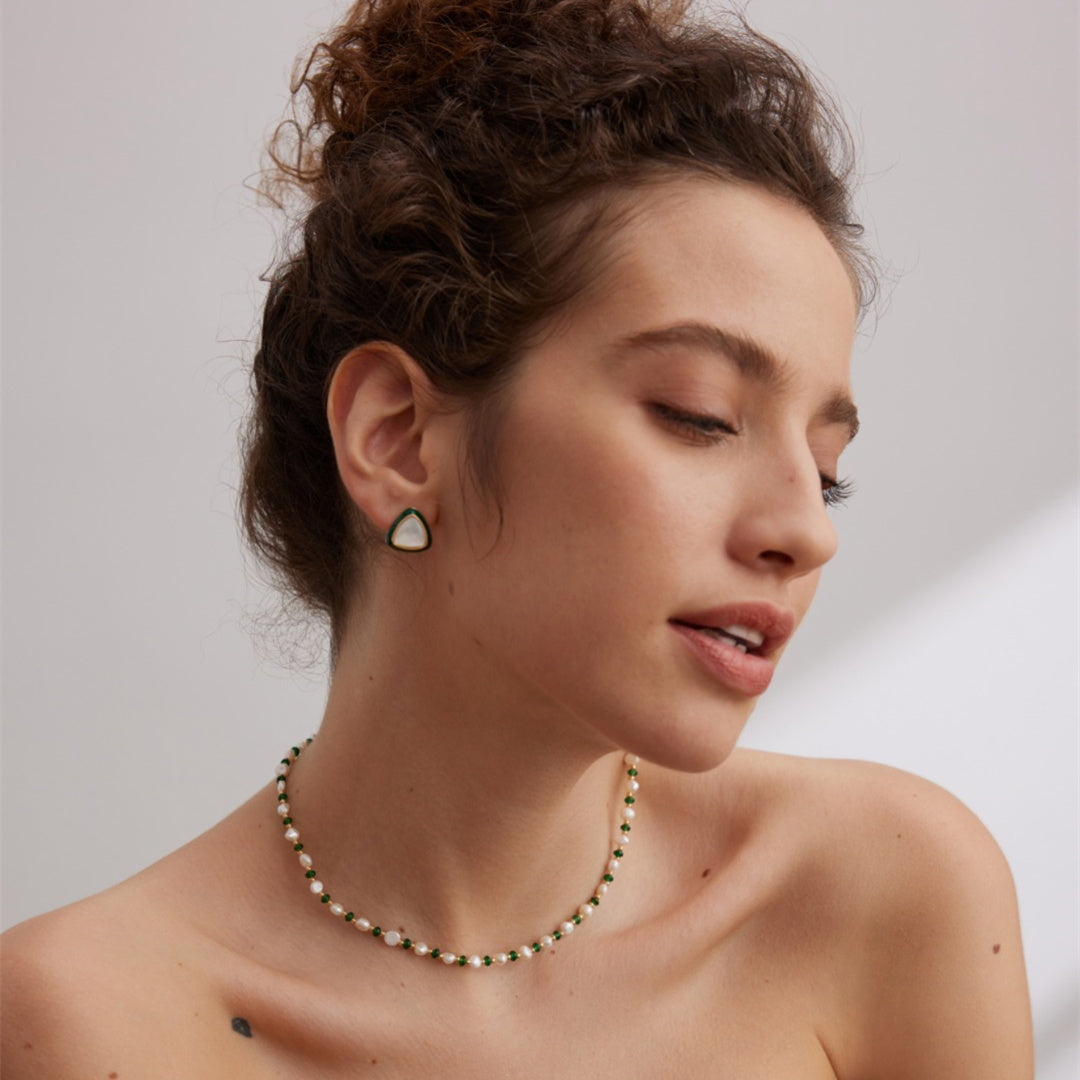 Sterling Silver Pearl Green Glaze Drop Earrings