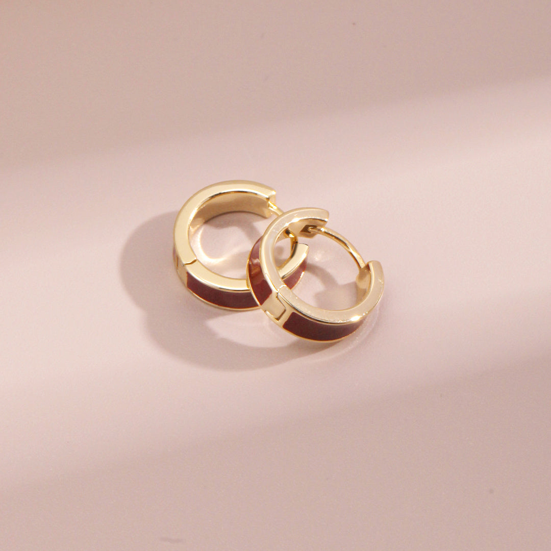 Vintage Gold and Red Drip Enamel Earrings