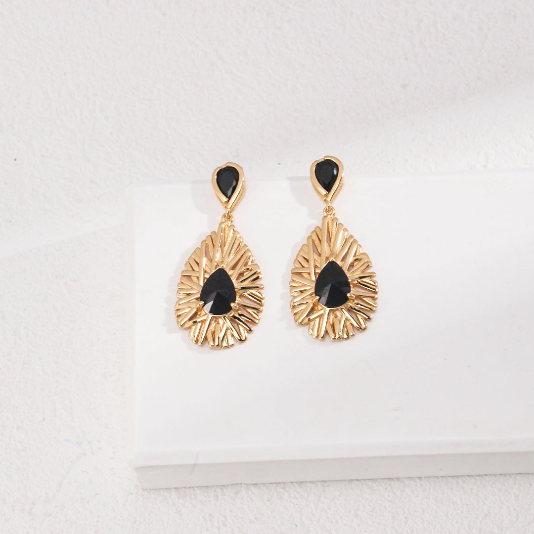 Palace Style Pure Silver Black Zircon Earrings