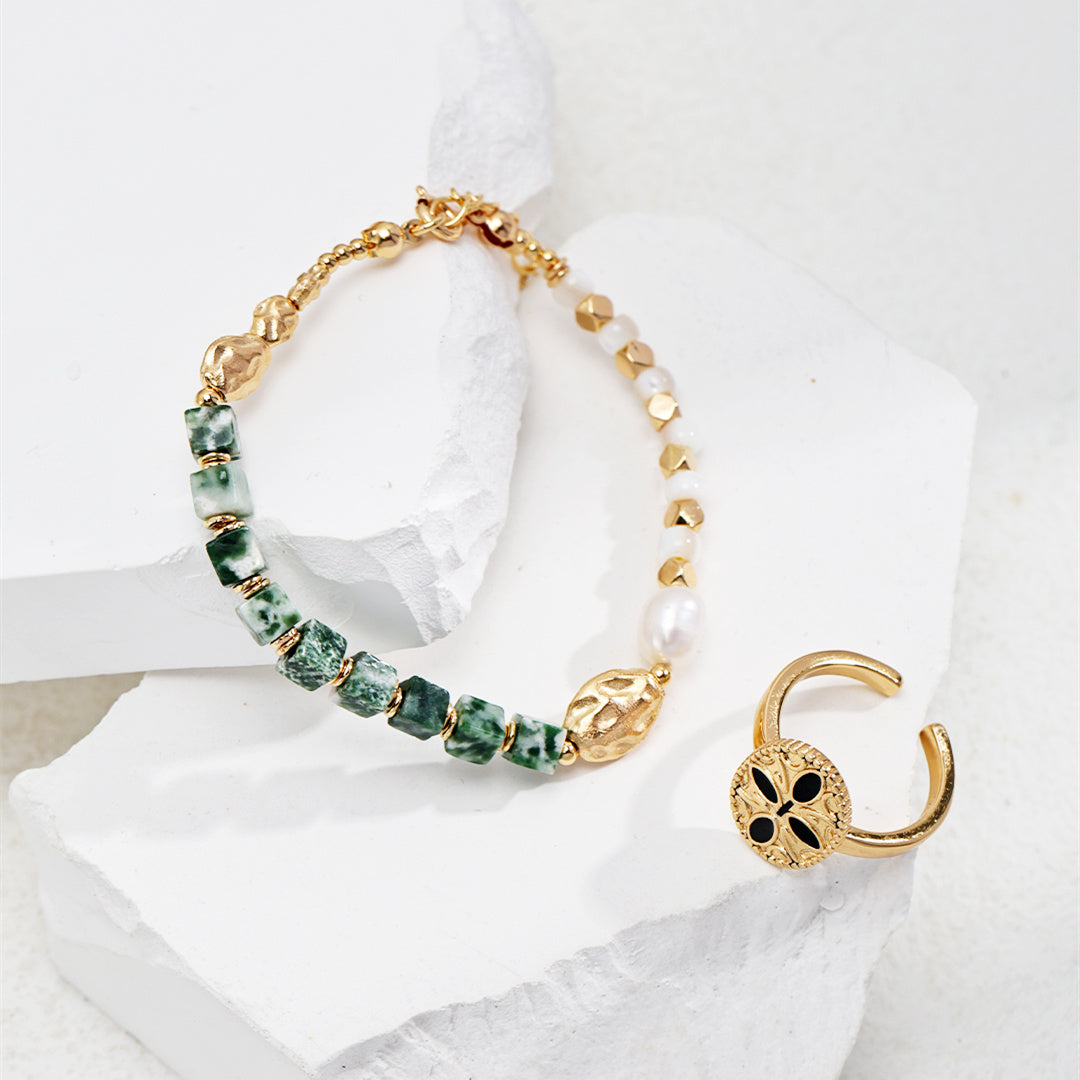 Pulsera de perlas de jade cuadradas verdes