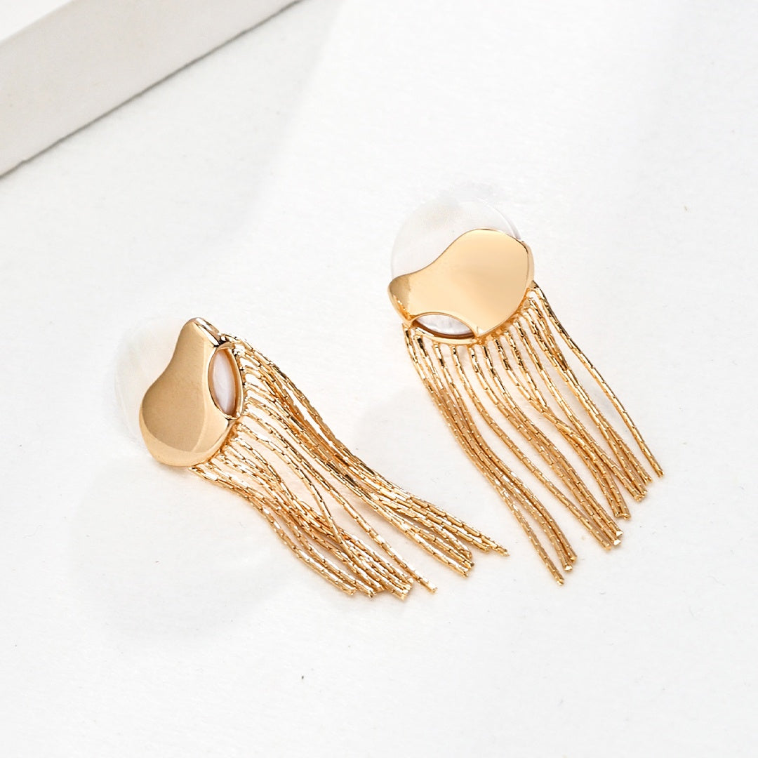 Elegant Mother of Pearl Tassel Earrings | 925 Sterling Silver Dangle Earrings | Minimalist Shell Drop Earrings for Women