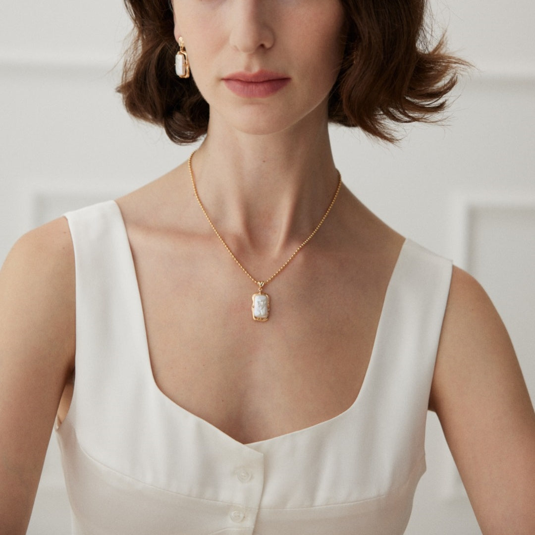 Vintage Gold Pearl Face Pendant Necklace | Natural Freshwater Pearl & S925 Silver | Retro Baroque Jewelry