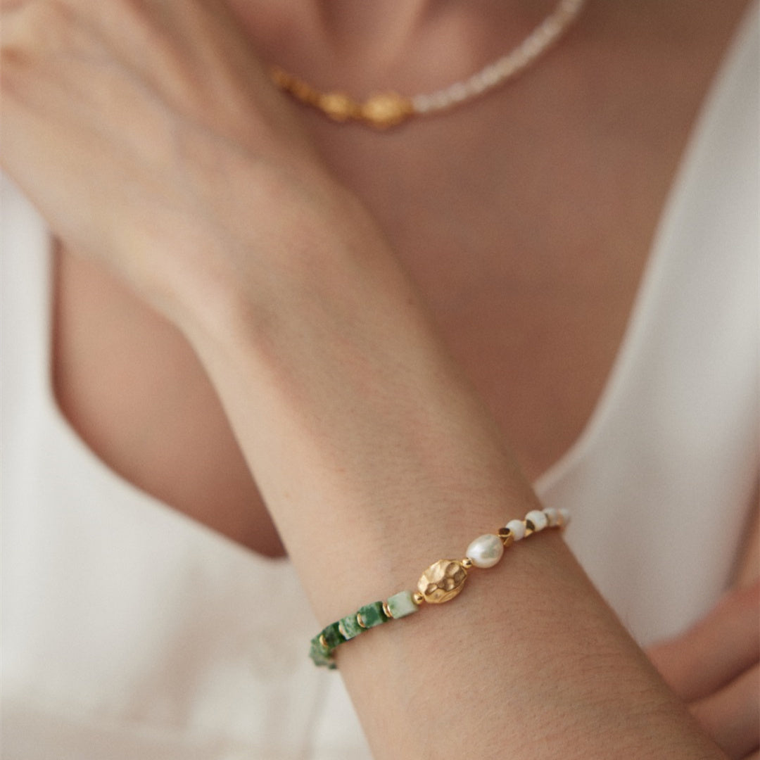 Pulsera de perlas de jade cuadradas verdes