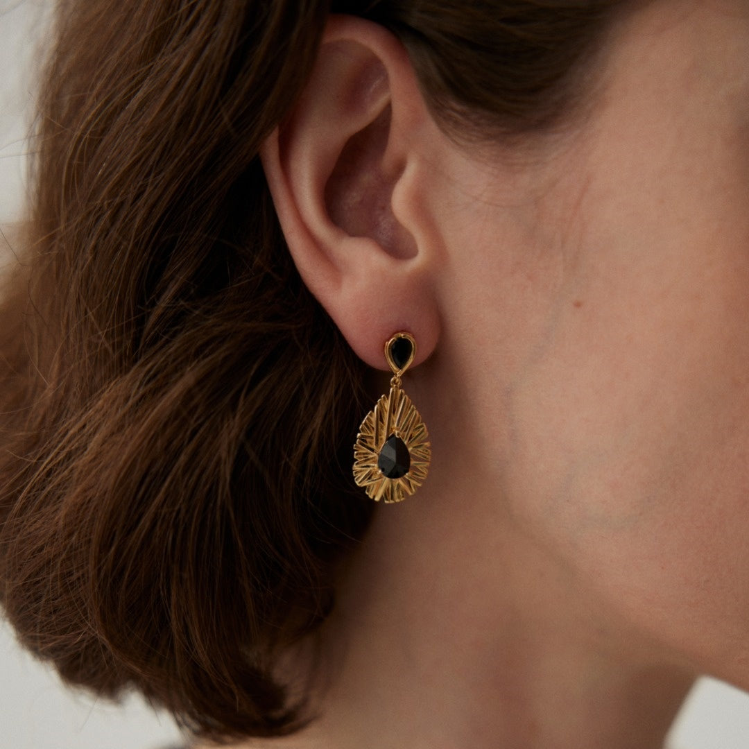 Palace Style Pure Silver Black Zircon Earrings