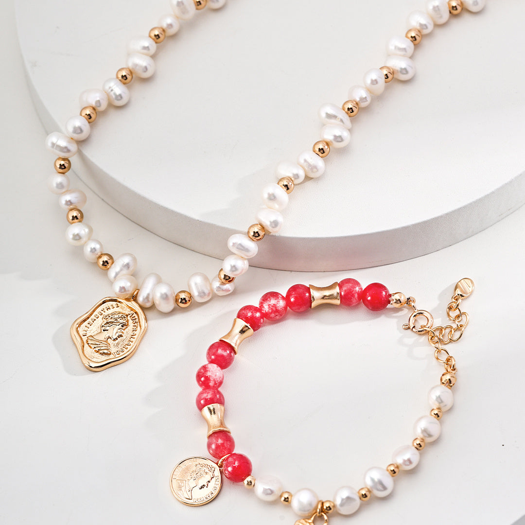 Romantic Rhodonite and Pearl Bracelet
