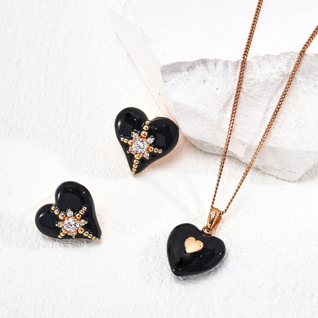 S925 Silver Fashion Drip Glaze Zircon Heart-Shaped Earrings