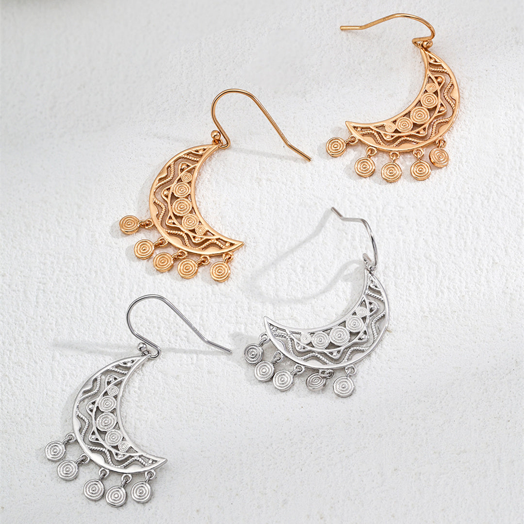 S925 Silver Retro Crescent Moon Earrings