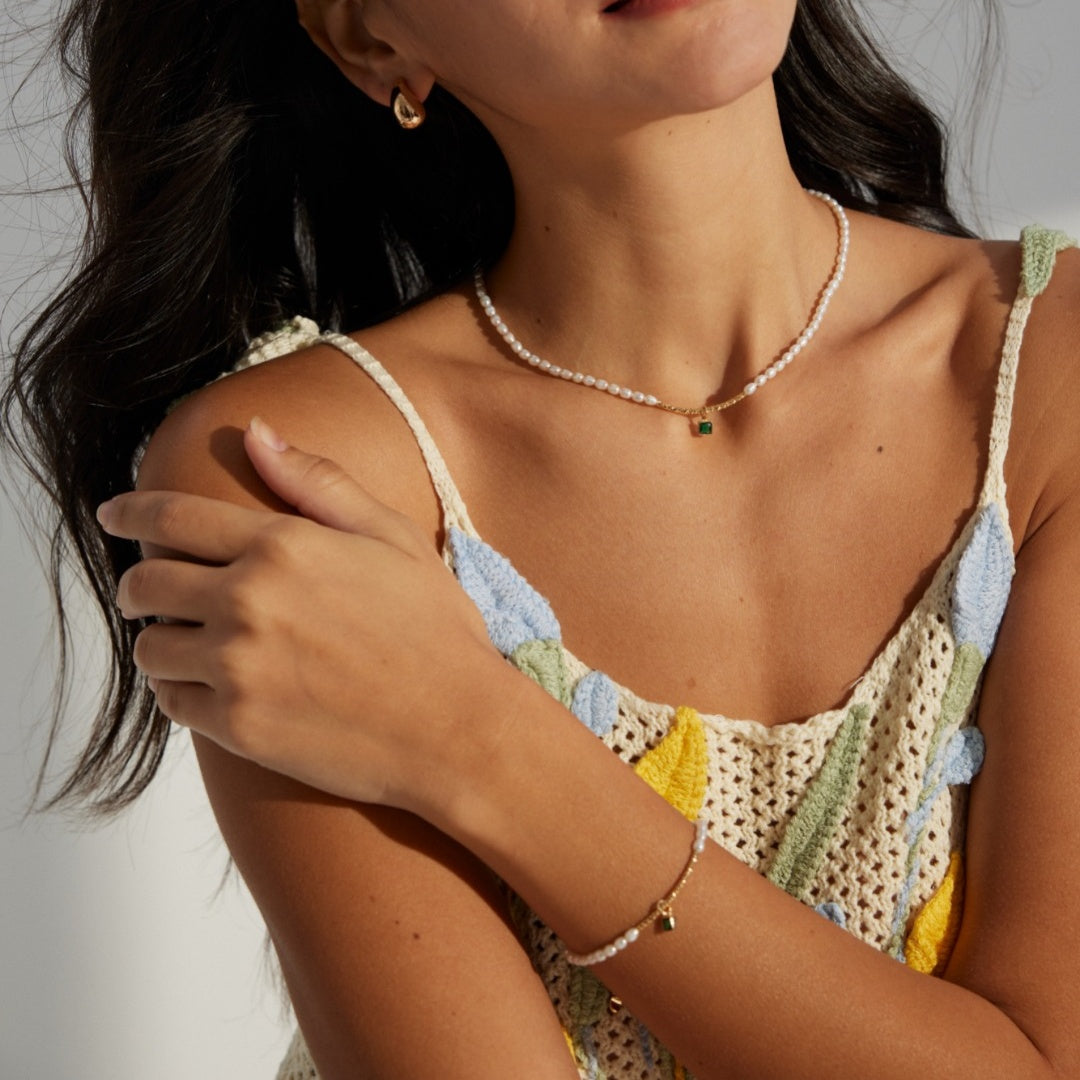 Sterling Silver Zircon Pearl Necklace