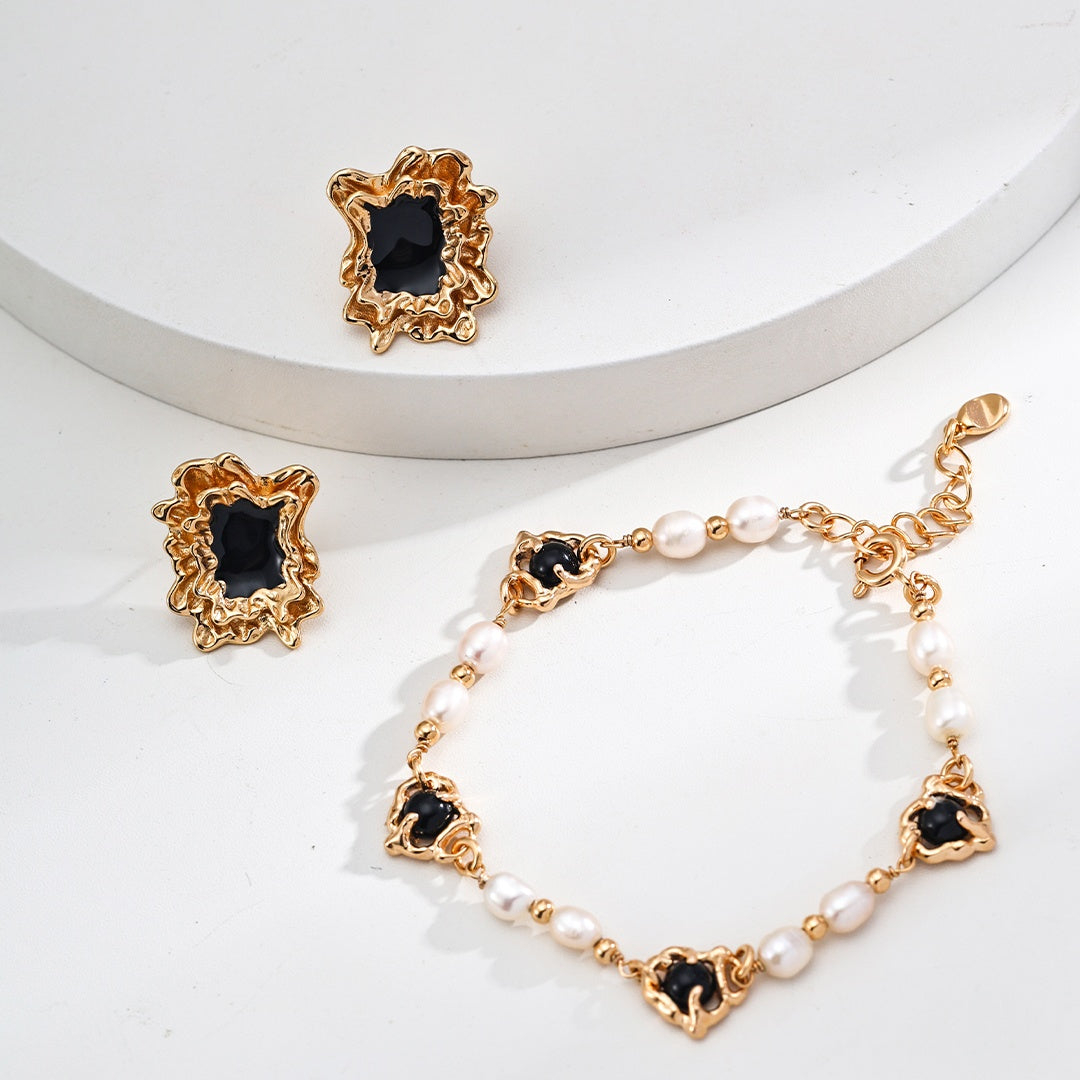 Palace-Style Exquisite S925 Silver Black Enamel Earrings