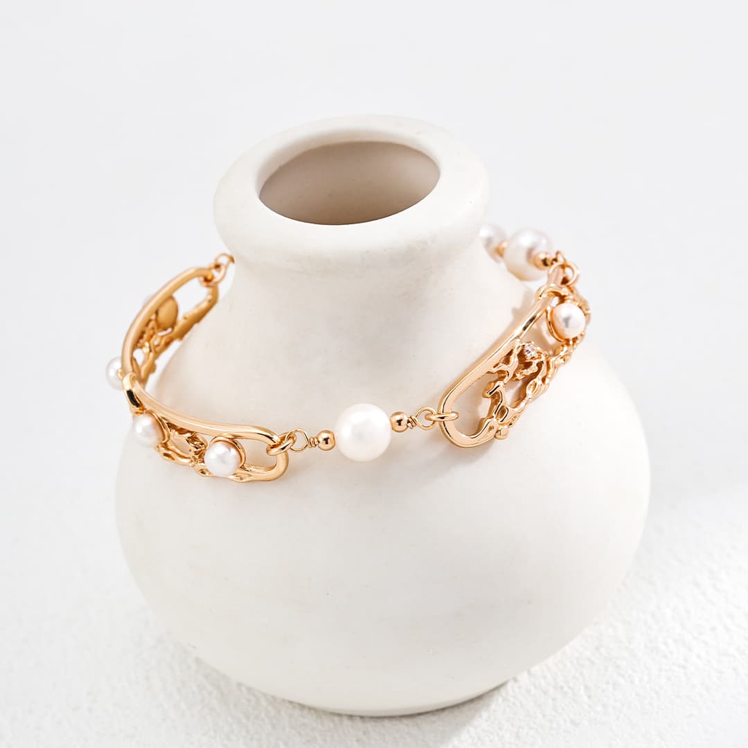 Vintage Chinese Style S925 Sterling Silver Pearl Bracelet – Window Lattice & Plum Blossom Design