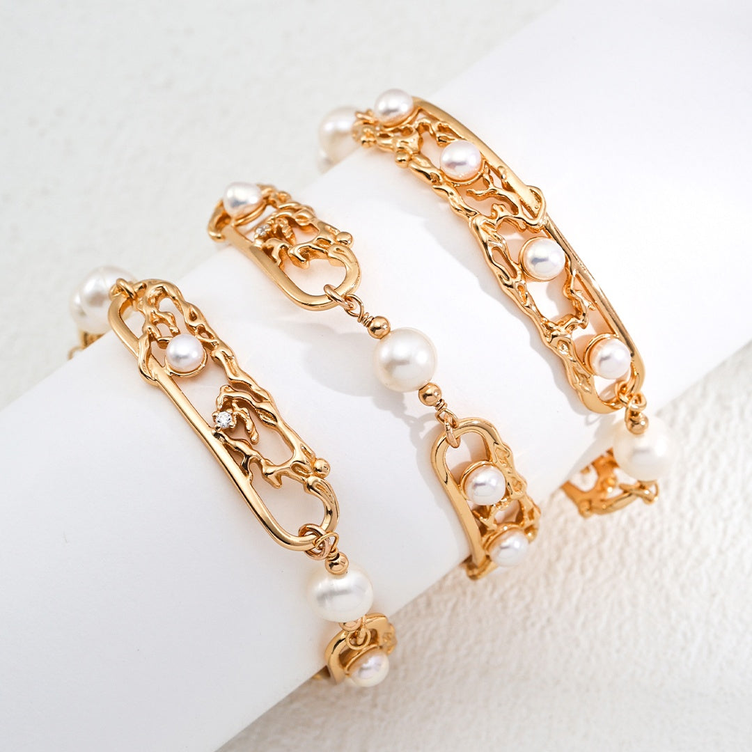 Vintage Chinese Style S925 Sterling Silver Pearl Bracelet – Window Lattice & Plum Blossom Design