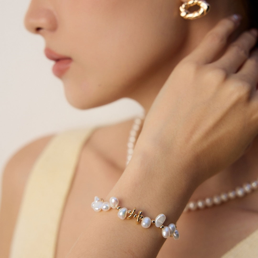Elegant Chaos — Natural Baroque Pearl Sterling Silver Bracelet