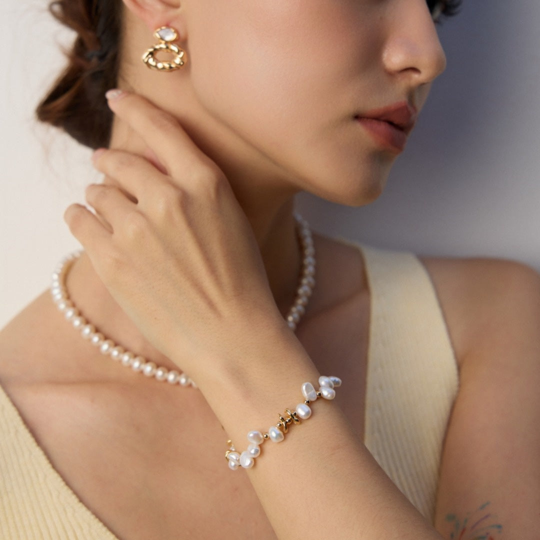 Elegant Chaos — Natural Baroque Pearl Sterling Silver Bracelet