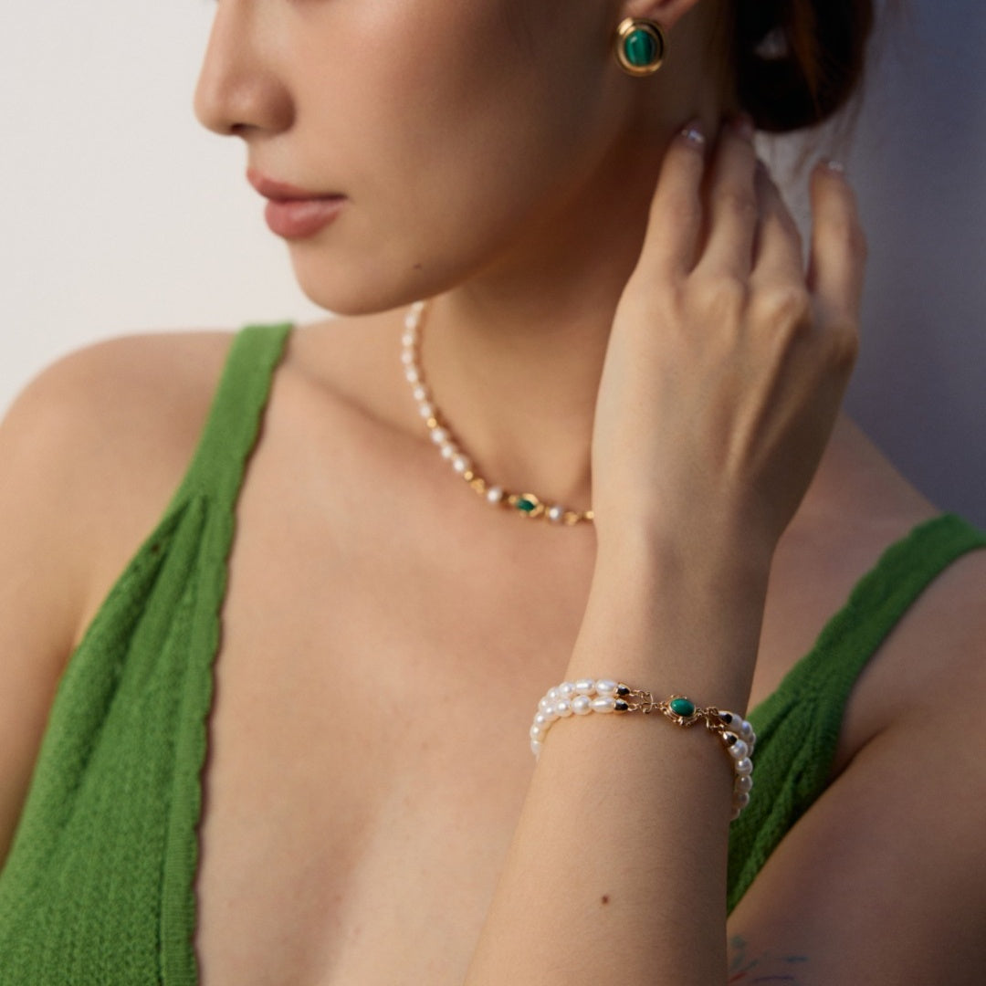 Royal Elegance Pearl and Malachite Bracelet