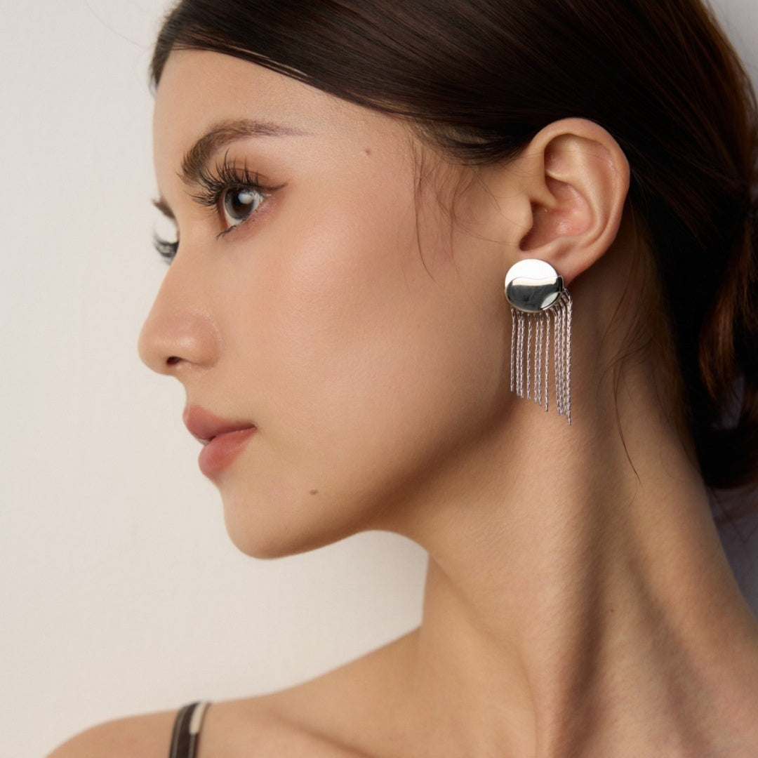 Elegant Mother of Pearl Tassel Earrings | 925 Sterling Silver Dangle Earrings | Minimalist Shell Drop Earrings for Women