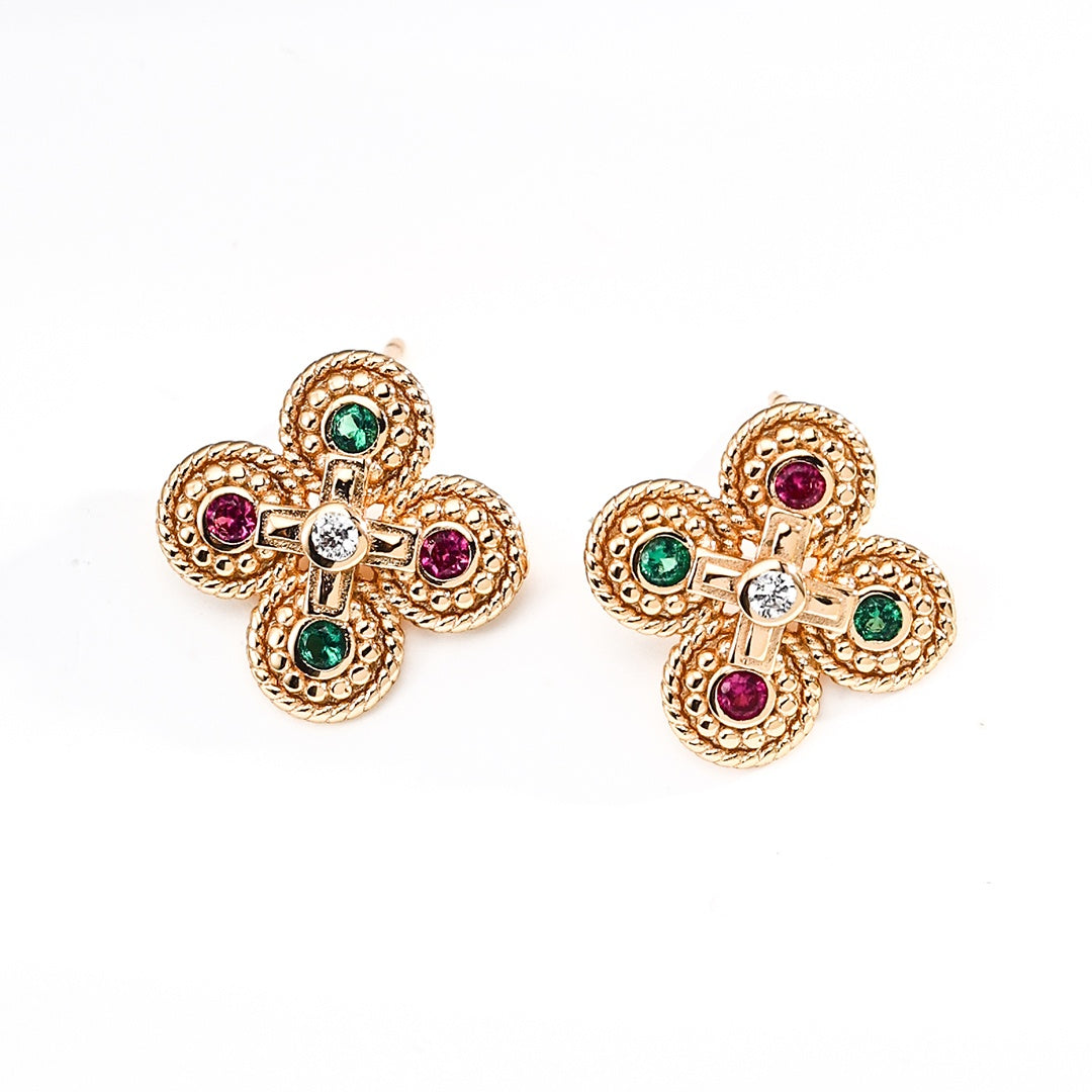 Vintage Glamour S925 Sterling Silver Zircon Earrings | Elegant Floral Studs in Gold & Platinum Tones