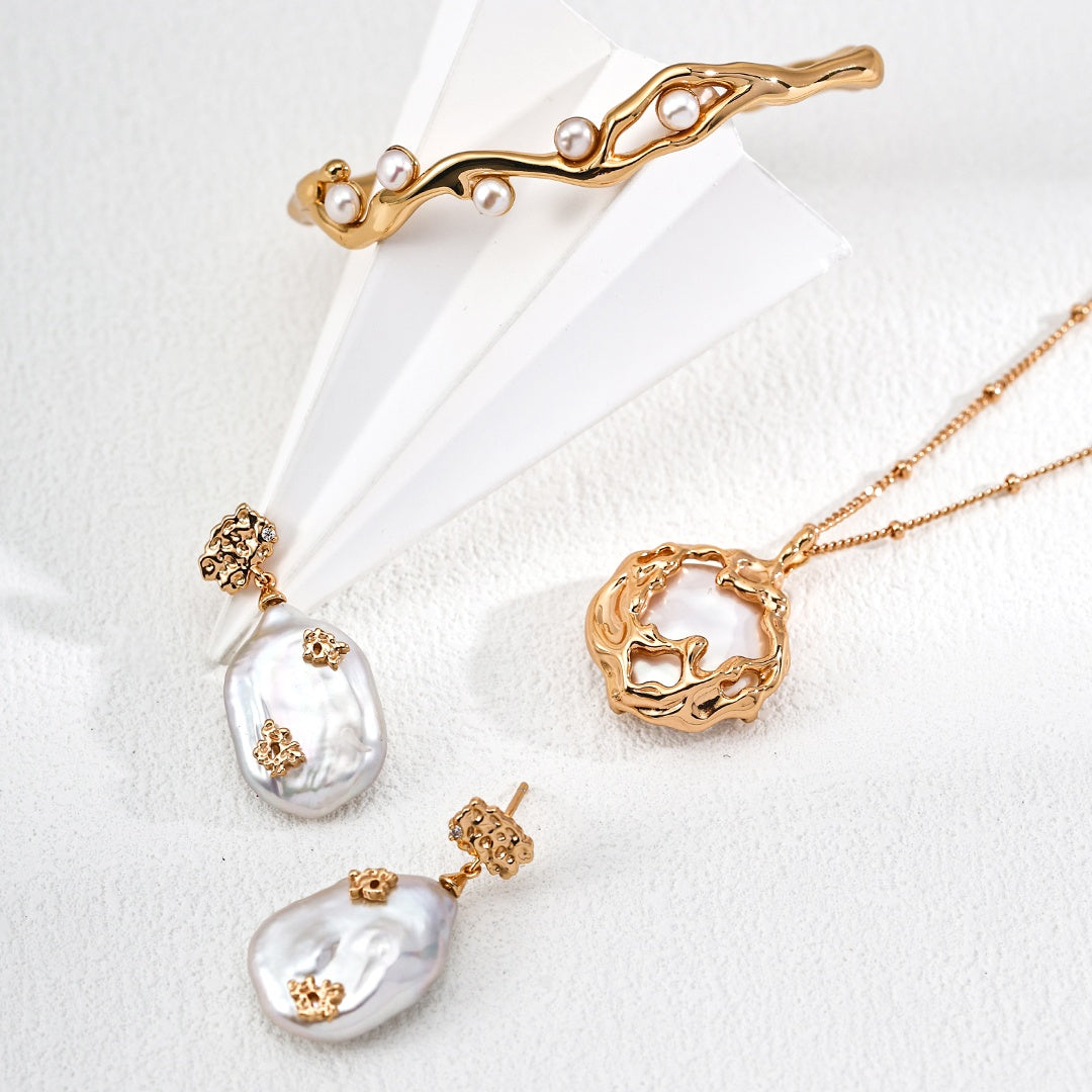 Baroque Pearl Drop Earrings | Vintage S925 Sterling Silver & Zircon Elegant Statement Jewelry