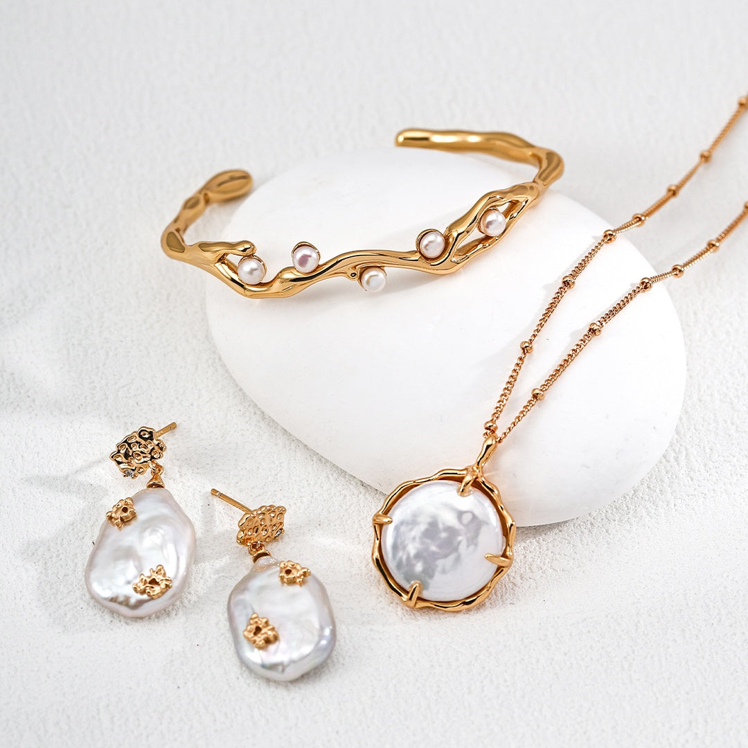 Baroque Pearl Drop Earrings | Vintage S925 Sterling Silver & Zircon Elegant Statement Jewelry