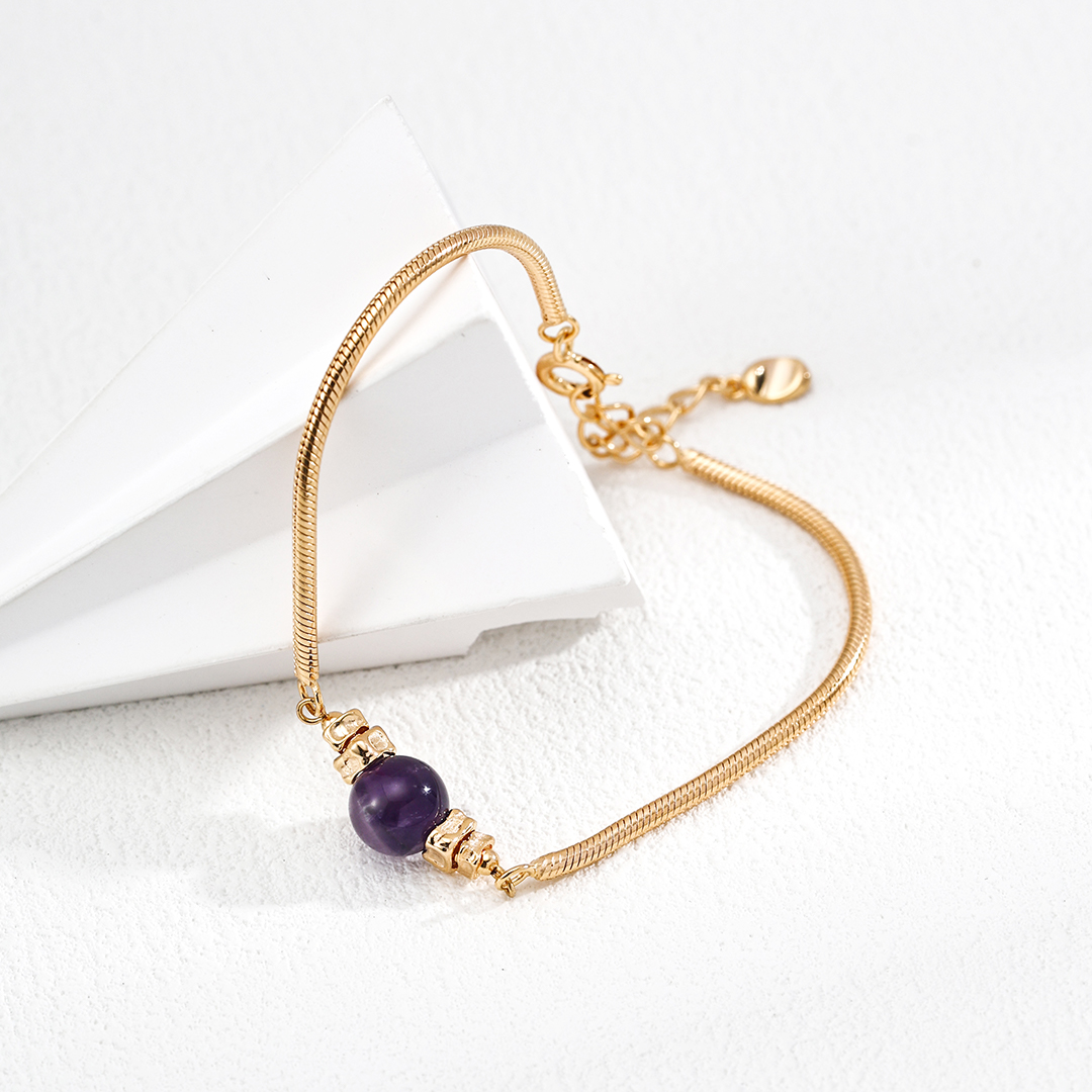 Amethyst Charm Bracelet | S925 Sterling Silver Minimalist Jewelry | Elegant Purple Crystal Bracelet for Women