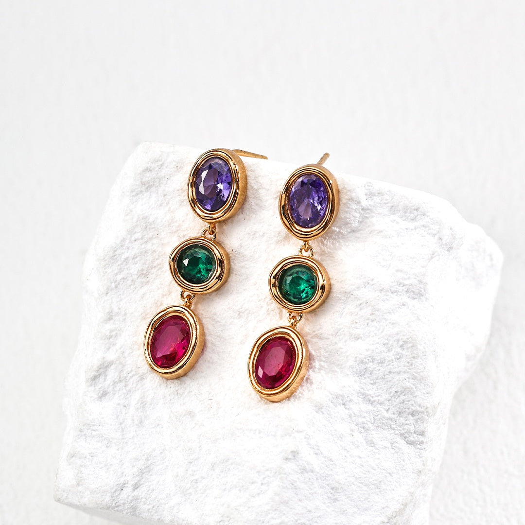 S925 Sterling Silver Multicolor Zircon Drop Earrings | Elegant Dangle Jewelry for Women