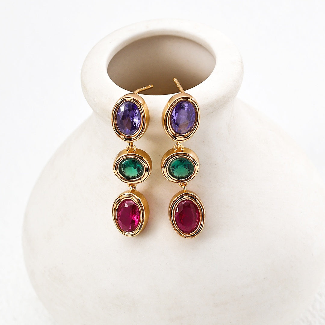 S925 Sterling Silver Multicolor Zircon Drop Earrings | Elegant Dangle Jewelry for Women