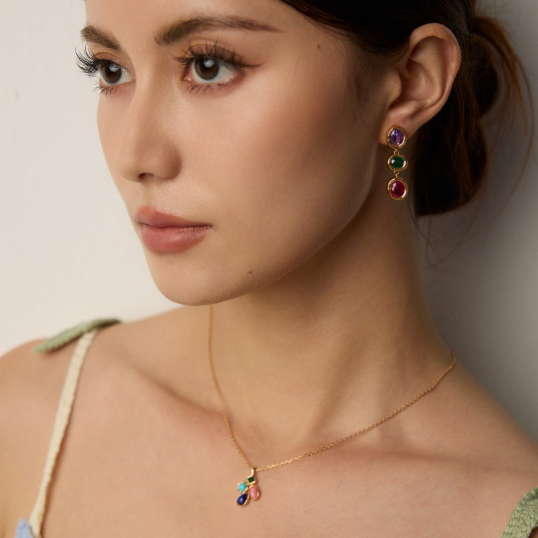 S925 Sterling Silver Multicolor Zircon Drop Earrings | Elegant Dangle Jewelry for Women