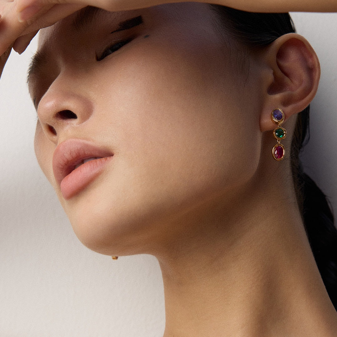 S925 Sterling Silver Multicolor Zircon Drop Earrings | Elegant Dangle Jewelry for Women