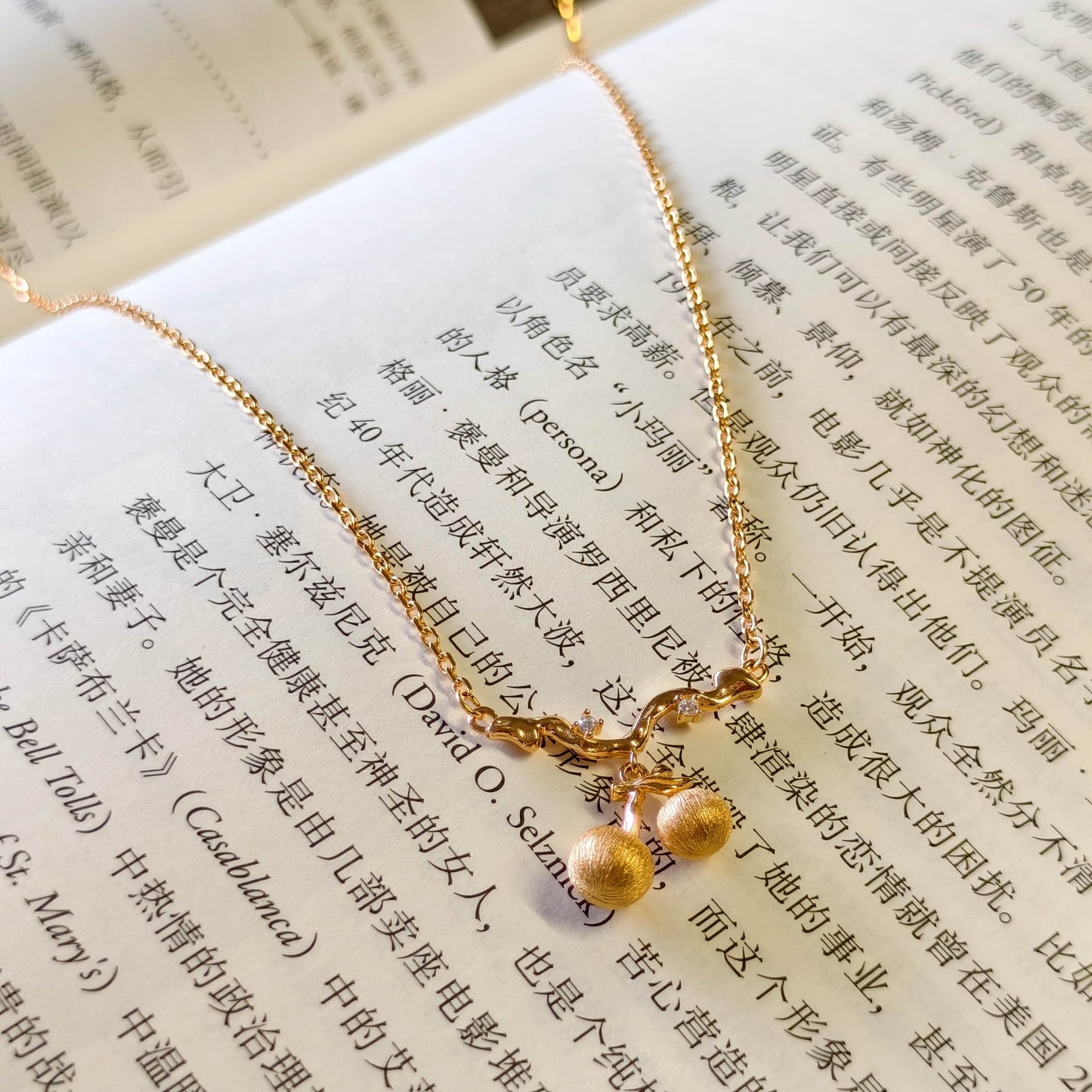 Sterling Silver Cherry Pendant Necklace – Vintage Gold Twin Fruit-Inspired Jewelry