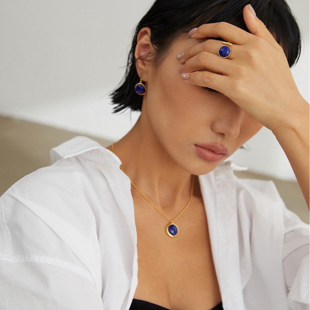Radiant Lapis Lazuli Jewelry Set – Necklace, Earrings & Ring | S925 Silver