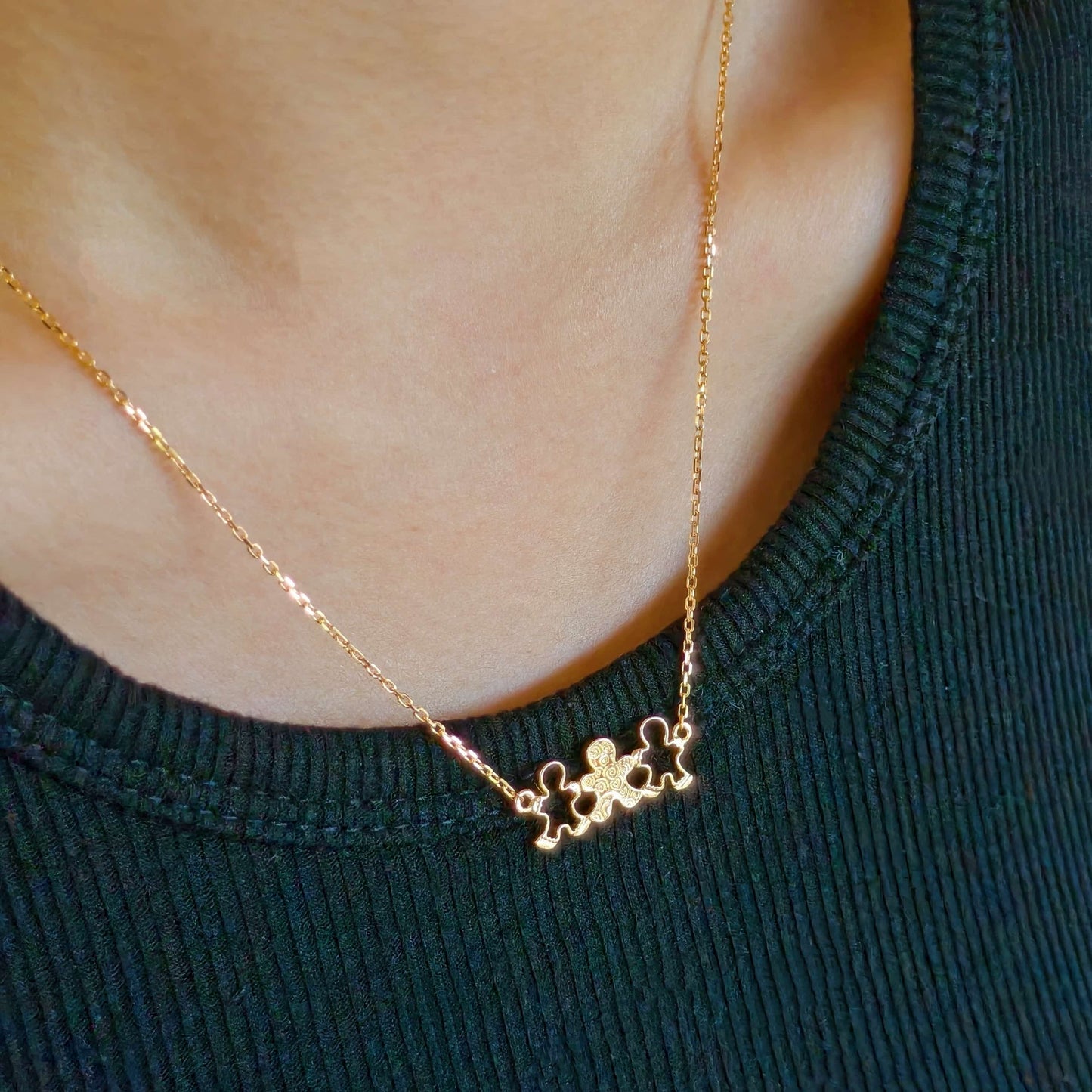 925 Sterling Silver Gingerbread Family Necklace