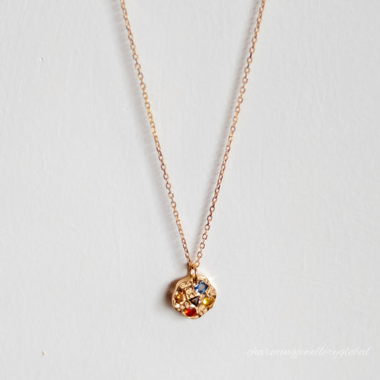 Gem Cookie Necklace – S925 Sterling Silver Whimsical Pendant with Rainbow Gemstones