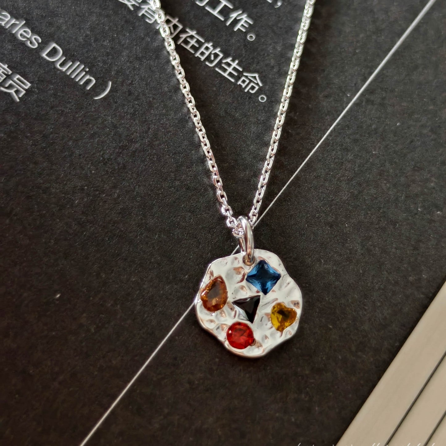 Gem Cookie Necklace – S925 Sterling Silver Whimsical Pendant with Rainbow Gemstones