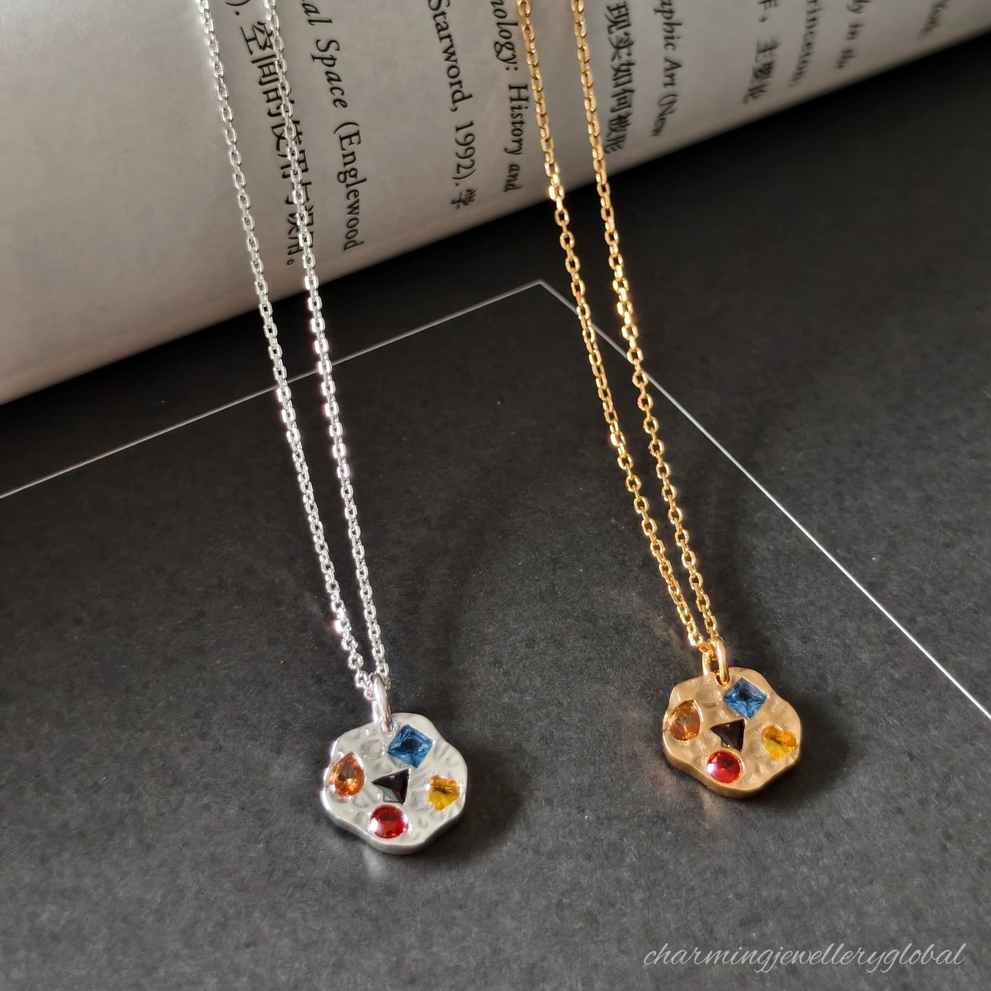 Gem Cookie Necklace – S925 Sterling Silver Whimsical Pendant with Rainbow Gemstones
