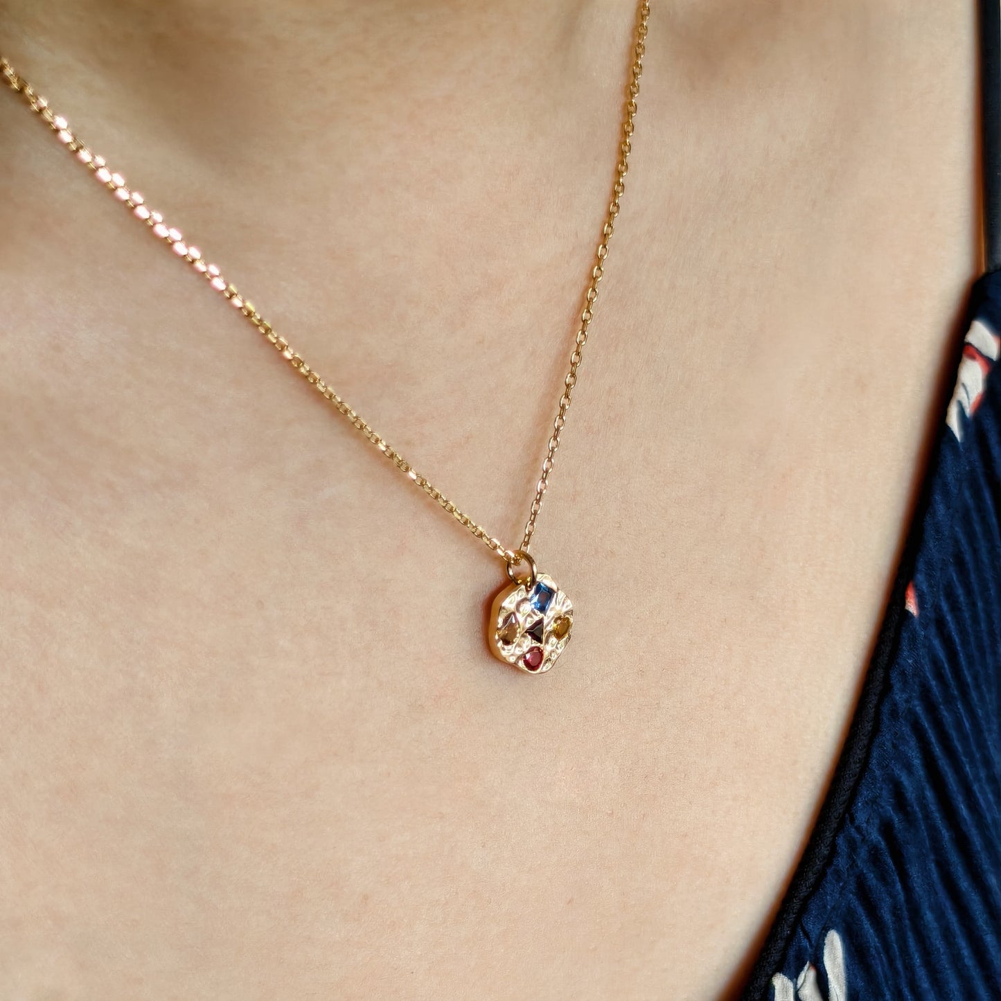 Gem Cookie Necklace – S925 Sterling Silver Whimsical Pendant with Rainbow Gemstones