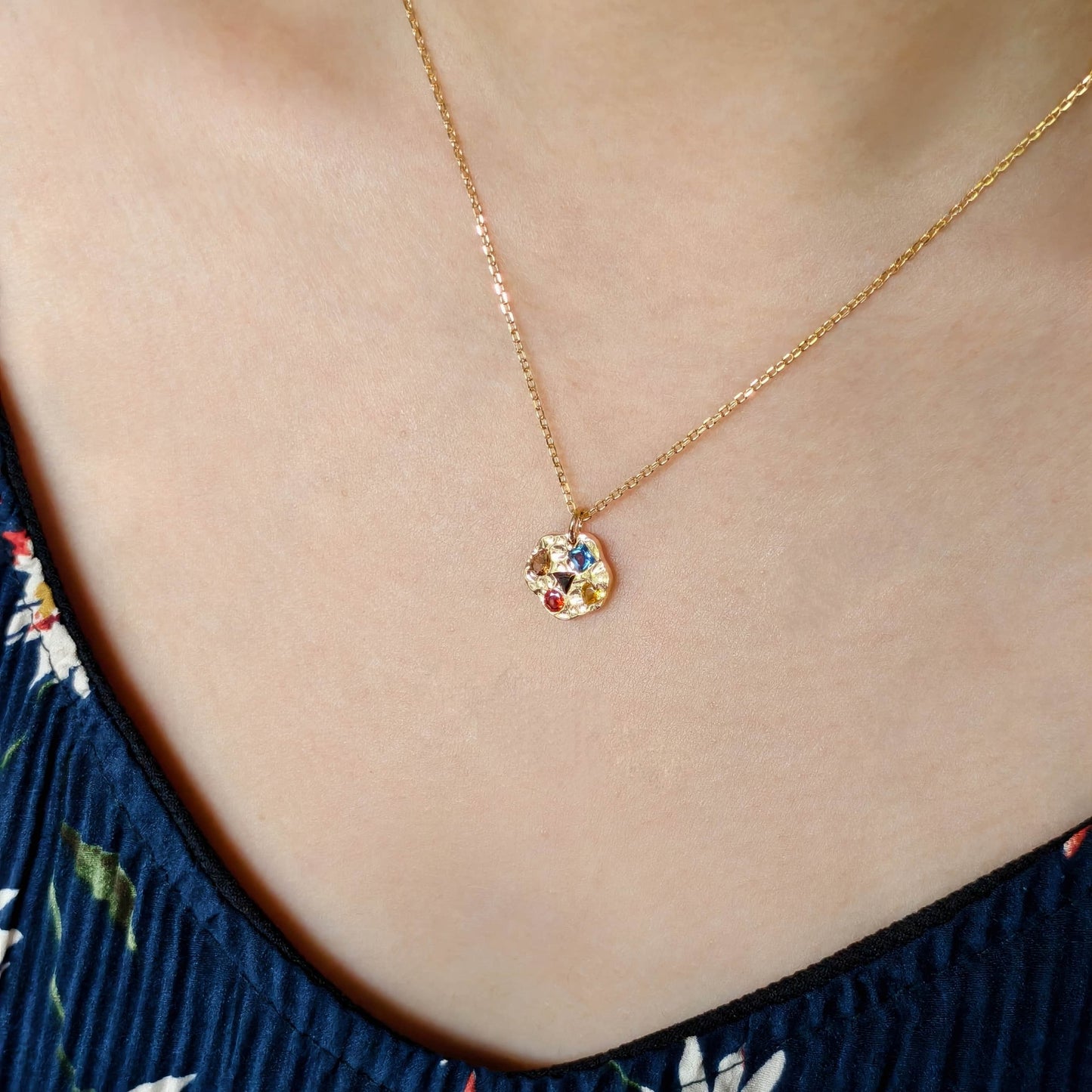 Gem Cookie Necklace – S925 Sterling Silver Whimsical Pendant with Rainbow Gemstones
