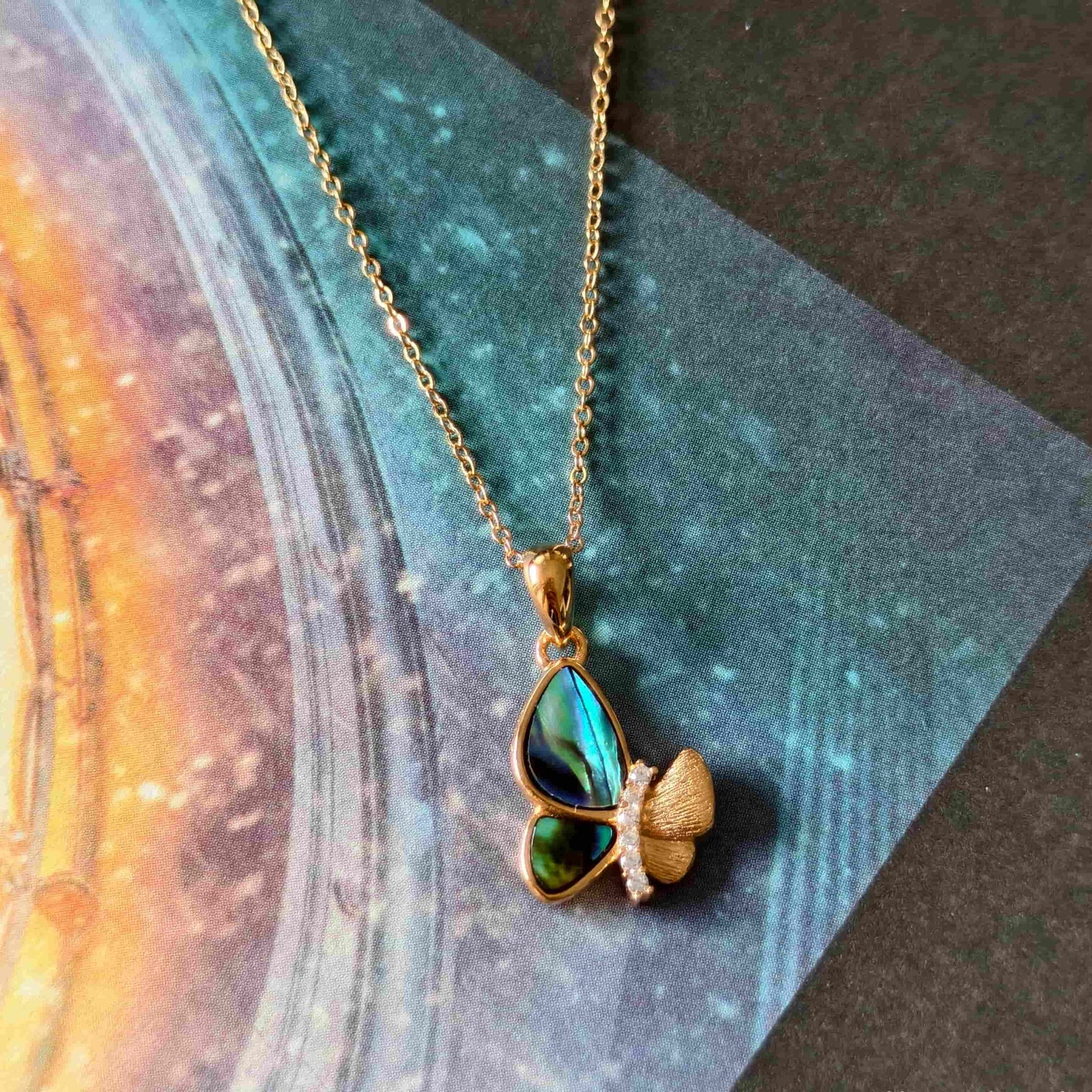 Iridescent Mother-of-Pearl Butterfly Necklace – S925 Sterling Silver Pendant for Women